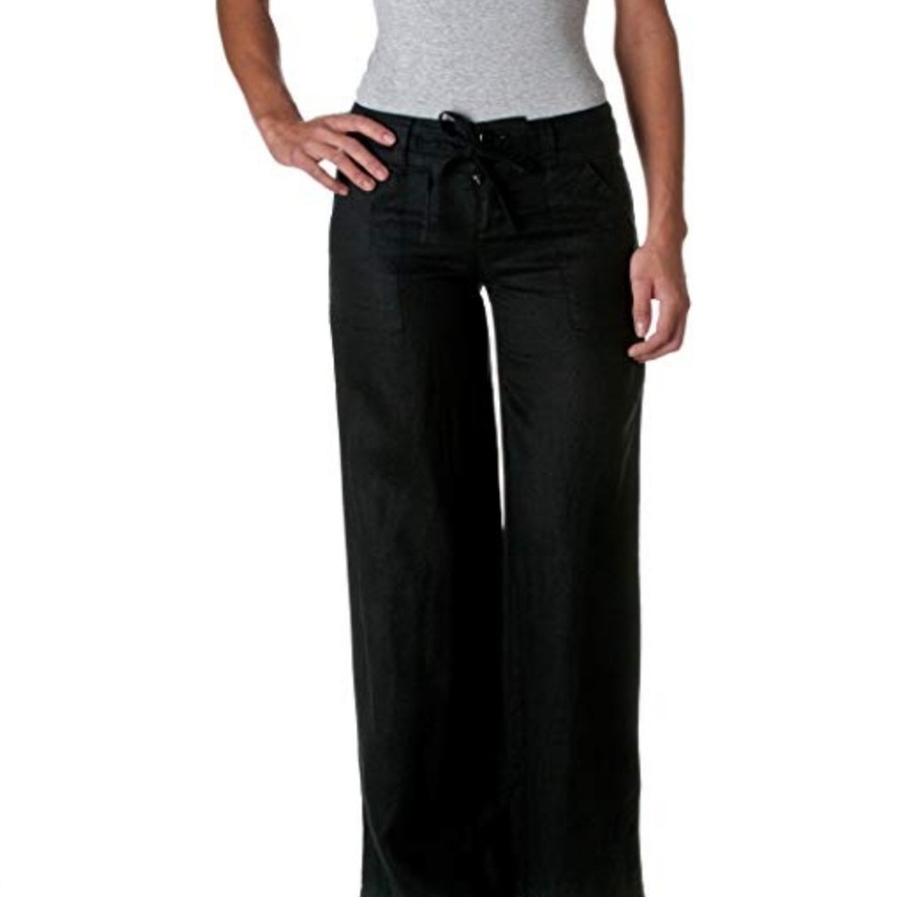 Club Med women's black 100% linen wide leg pants